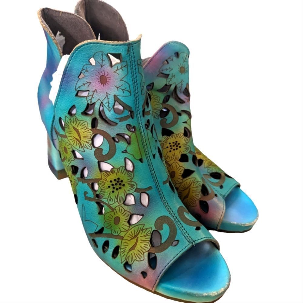Socofy beautiful tie‎ dye floral print cutout shoes size 38